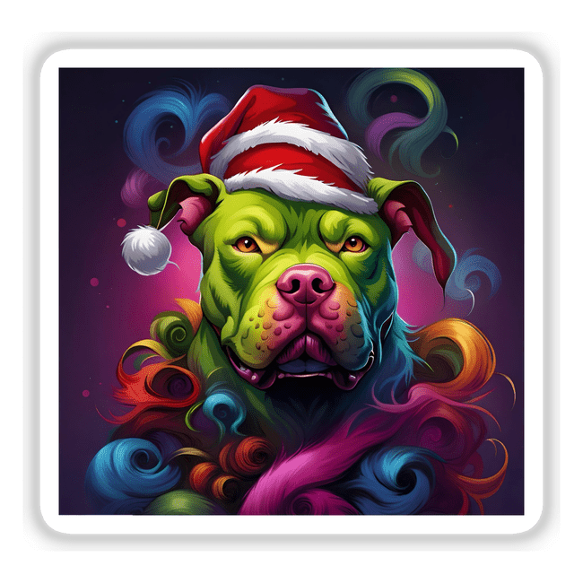Green Christmas Pitbull with Santa Hat