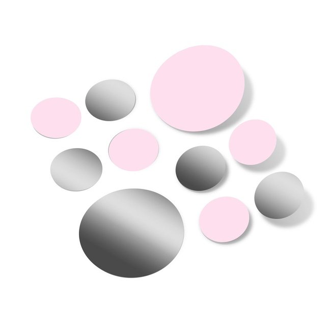 Baby Pink / Metallic Silver Polka Dot Circles Wall Decals