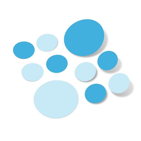 Baby blue and ice blue polka dot wall decals in various sizes.