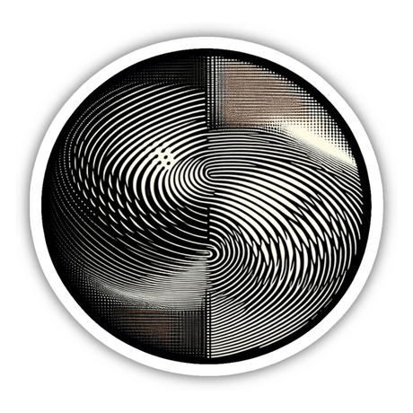 Captivating circular moiré pattern optical illusion sticker with intricate black and white concentric lines, creating a mesmerizing visual effect.