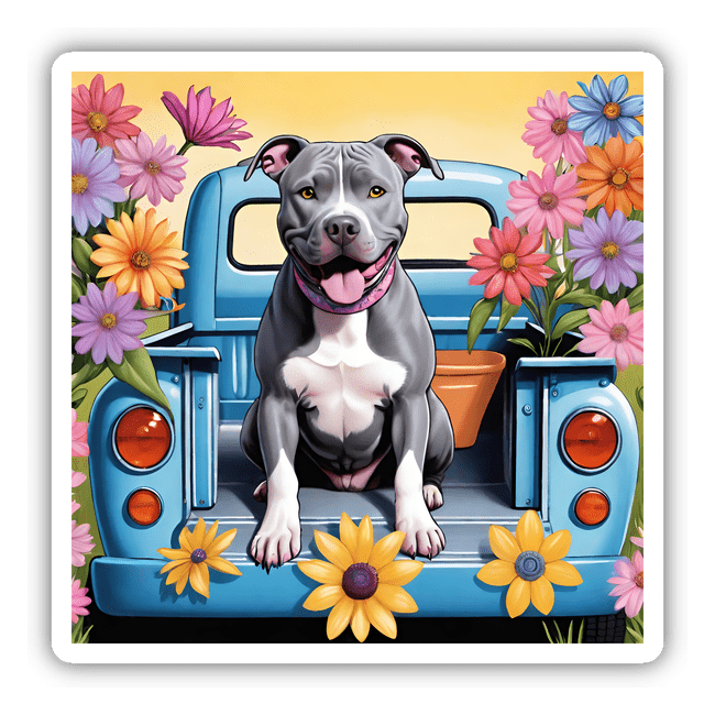 Gray Pitbull, Flowers and Tailgate II