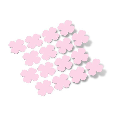 Baby pink shamrock vinyl wall decals arranged in a scattered pattern on a white background.