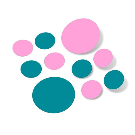 Turquoise / Pink Polka Dot Circles Wall Decals