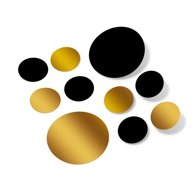 Black / Metallic Gold Polka Dot Circles Wall Decals