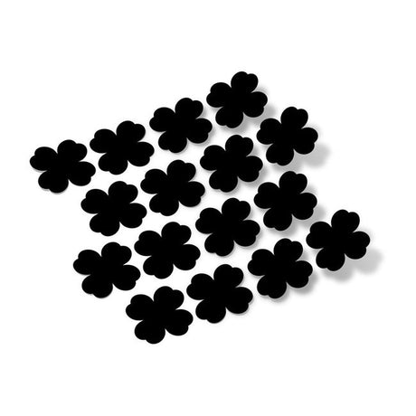 Black shamrock-shaped vinyl wall decals arranged in a scattered pattern on a white background.