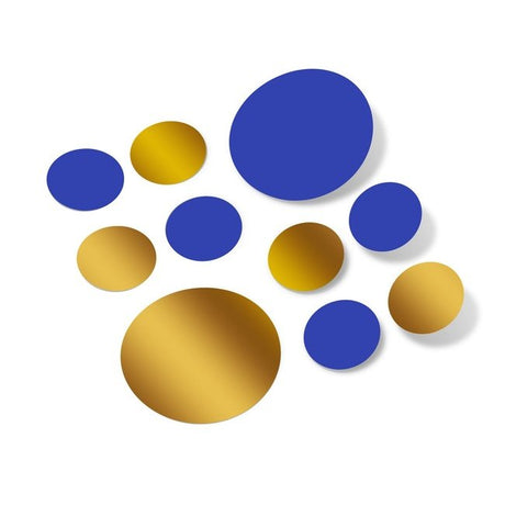 Blue / Metallic Gold Polka Dot Circles Wall Decals