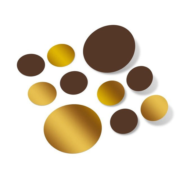 Chocolate Brown / Metallic Gold Polka Dot Circles Wall Decals
