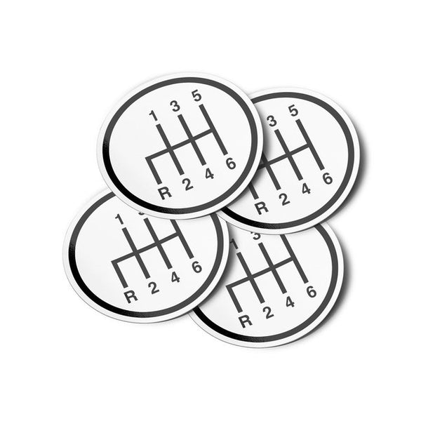 Manual Transmission Gear Stick Shift Pattern Vinyl Bumper Sticker Decals [R on left side] (4 Pack)