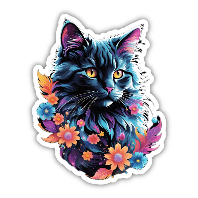 Black Cat Surrounded by Flowers
