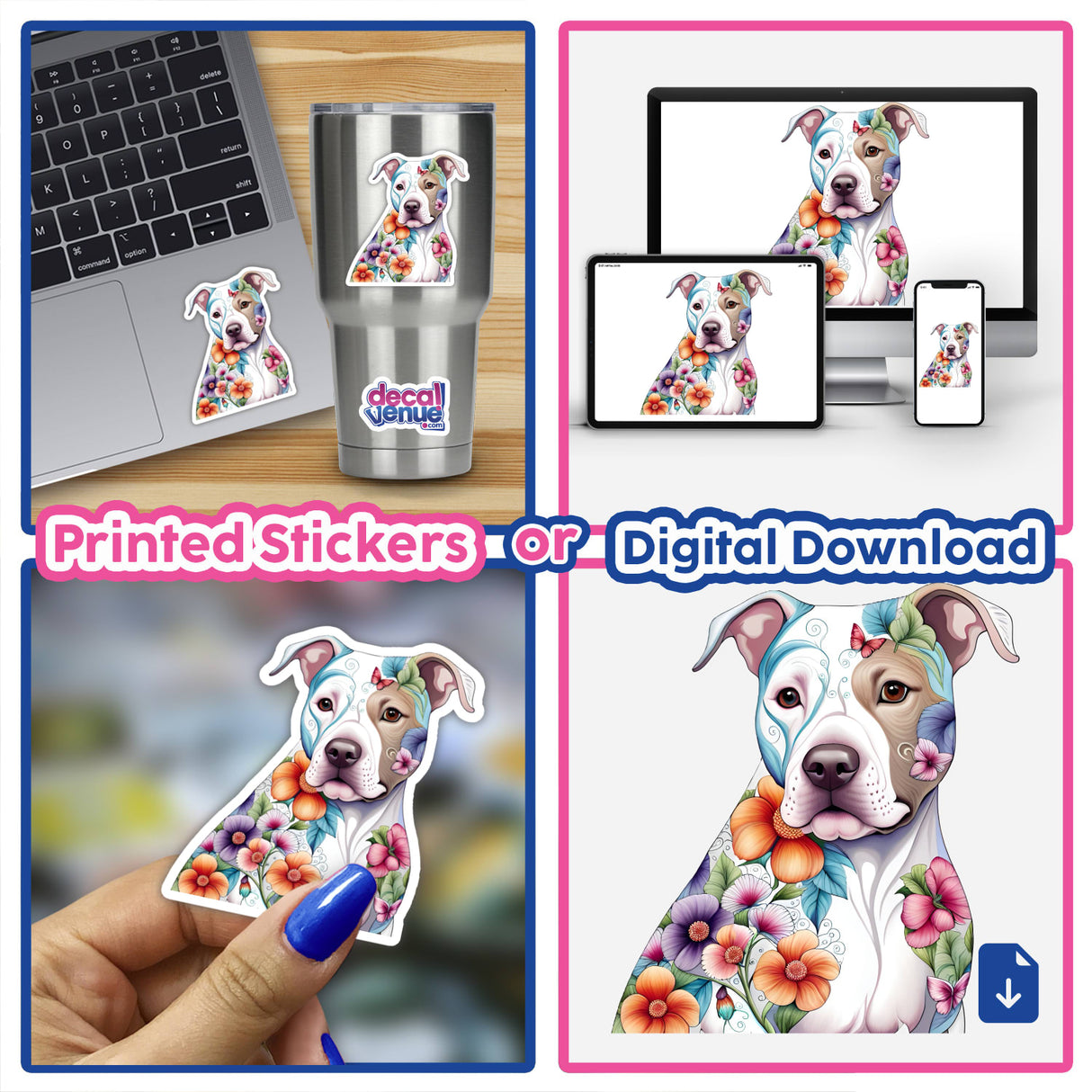 Butterfly and Floral Pitbull Portrait