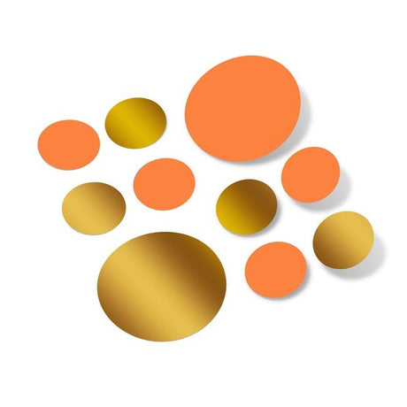 Orange / Metallic Gold Polka Dot Circles Wall Decals