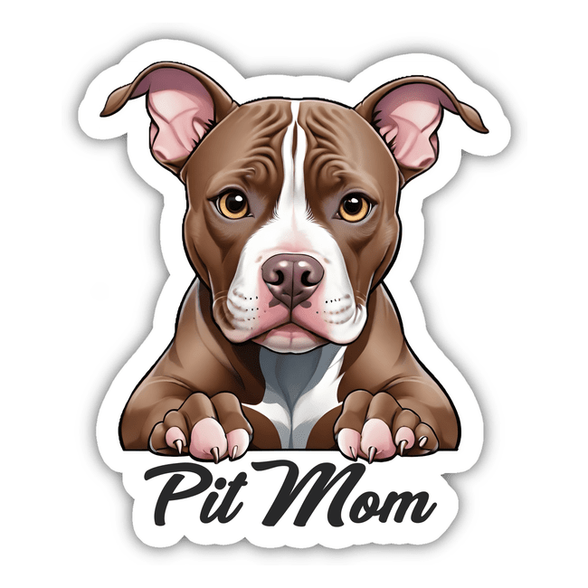 Peeking Pitbull with brown eyes, paws up, ideal for Pit Mom stickers or digital artwork.