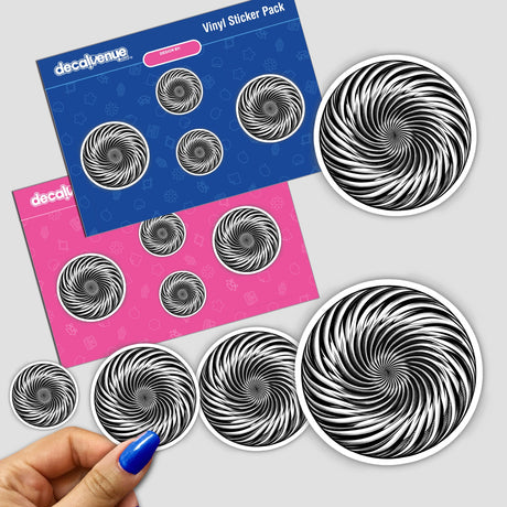 Mesmerizing Optical Illusion Sticker Pack - Swirling Black and White Designs for Unique Self-Expression