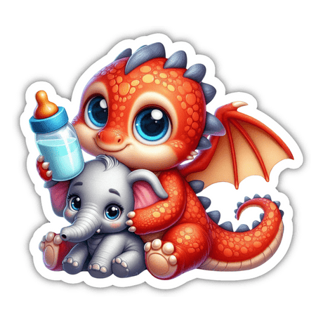 Cute baby Dragon with Elephant