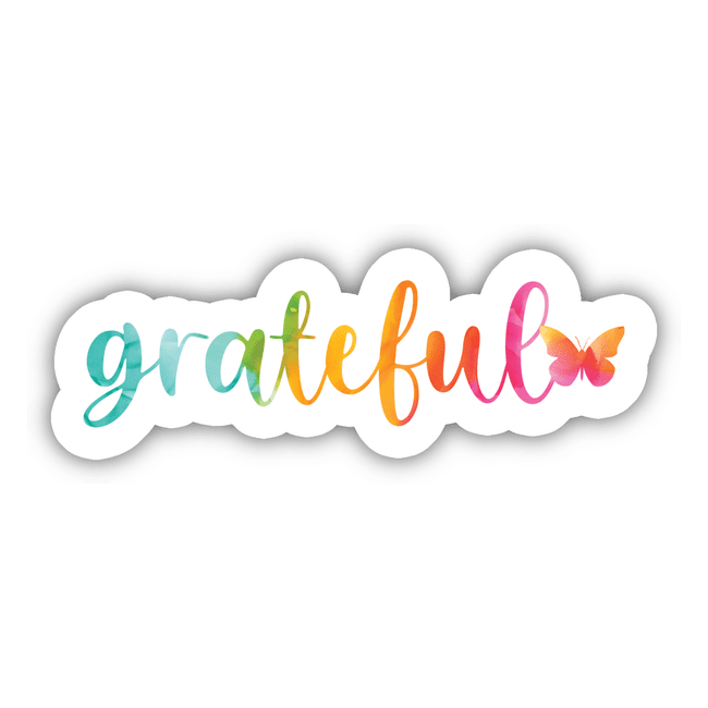 Colorful Grateful Sticker with Butterfly