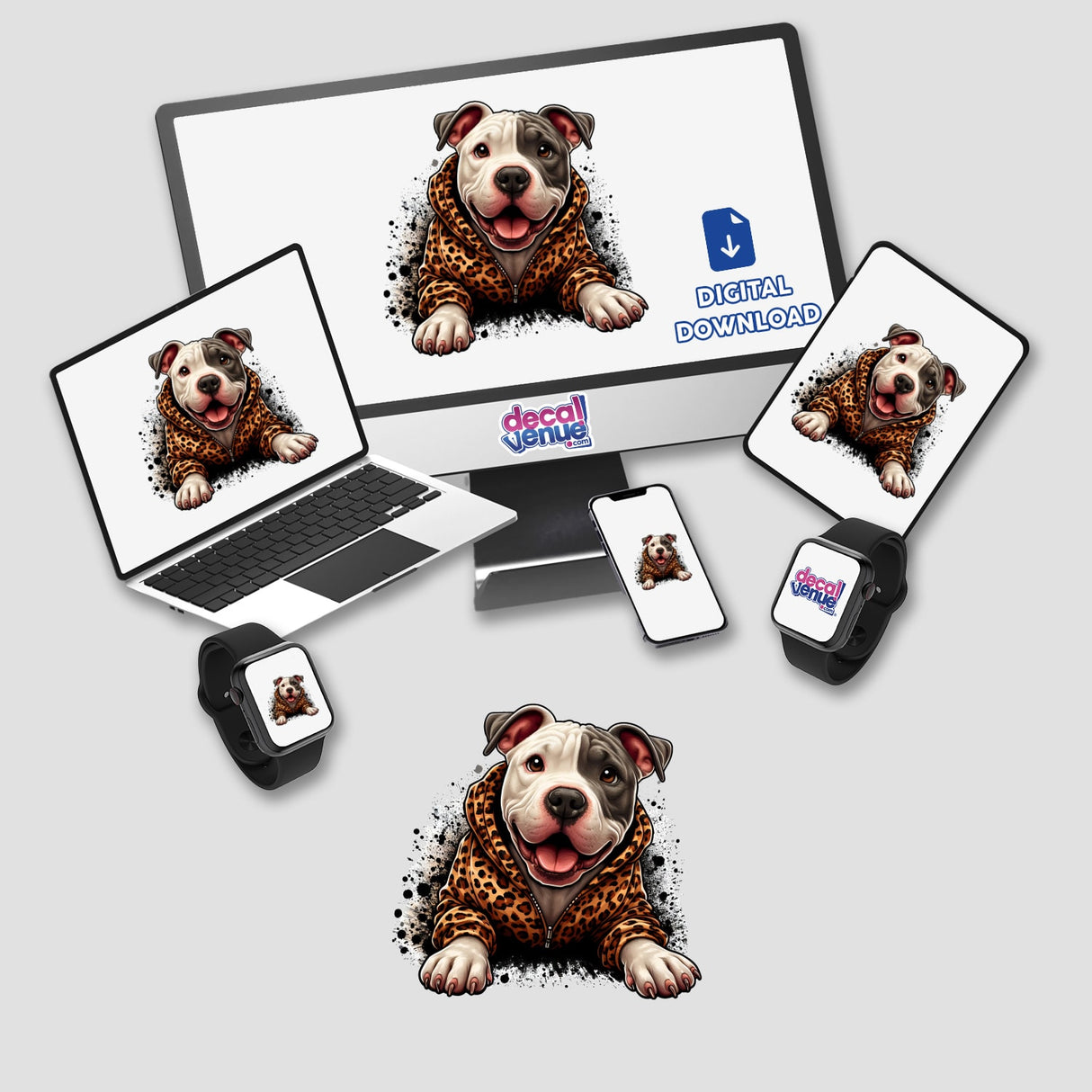 Eye Patch Pitbull with Leopard Jacket