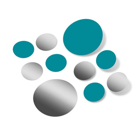 Turquoise / Metallic Silver Polka Dot Circles Wall Decals