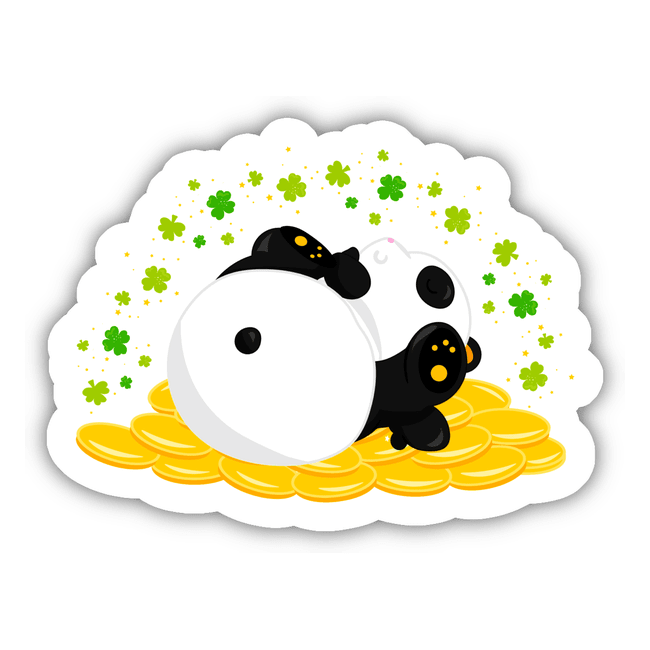 St Patrick's Day Panda Gold Coins Sticker