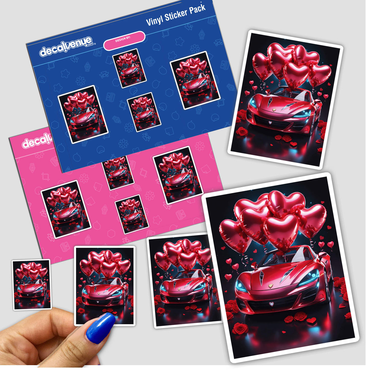 Hot Red Sports Car with Heart Balloons