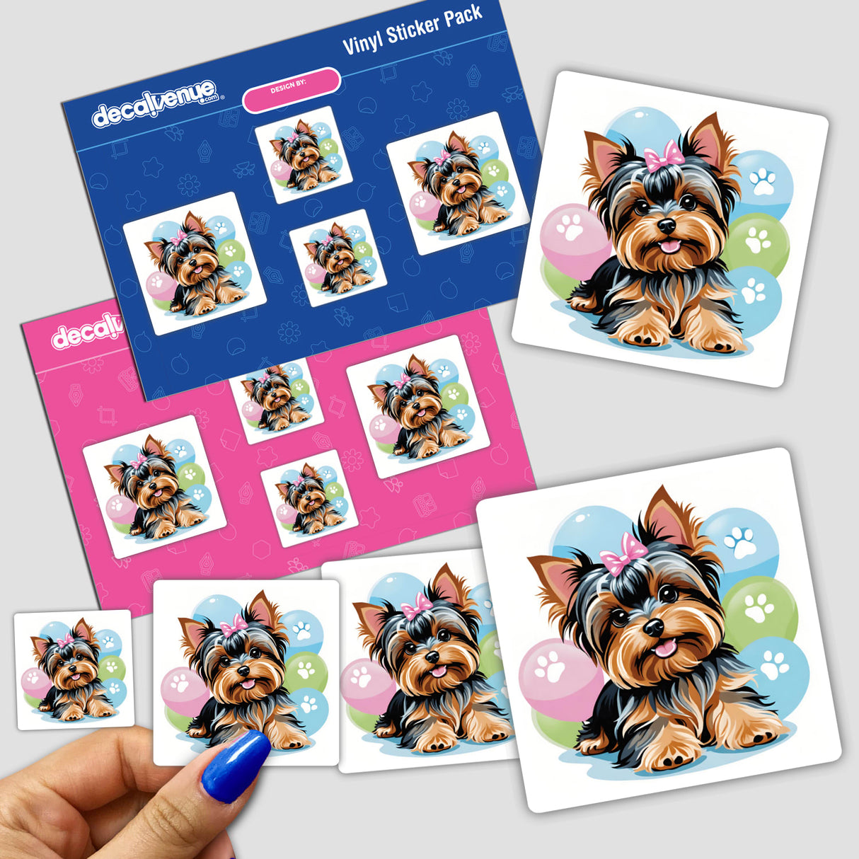 Cute Girl Yorkie w/Pink Bow and Pawprints