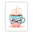 Angry but adorable coffee cup with expressive eyes and hot steam rising from it, adding a playful and whimsical touch to the digital artwork.