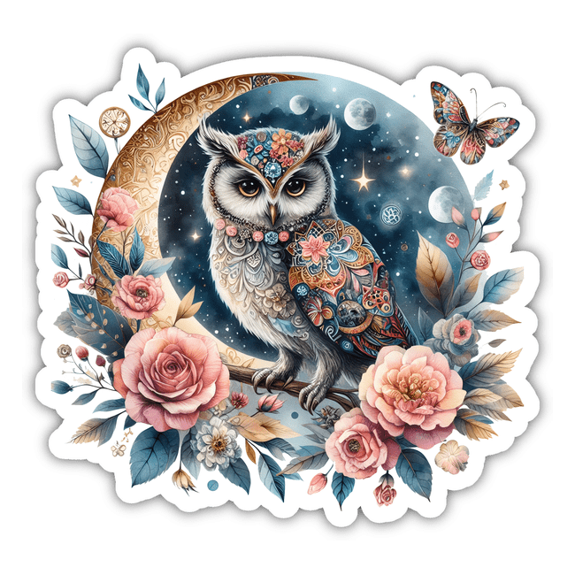 Floral Magical Moon and Owl II