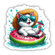 Cat with Beach Hat and Drink