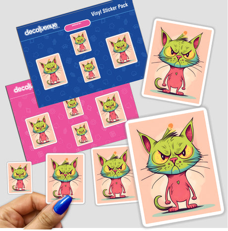 Adorable Angry Cat Sticker Pack - Vibrant digital art featuring a collection of playful, yet irritated feline characters against a colorful background.