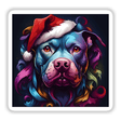 Colorful Christmas Pitbull with Santa Hat