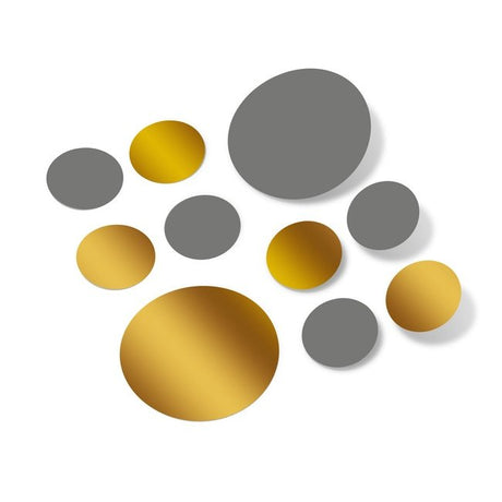 Grey / Metallic Gold Polka Dot Circles Wall Decals
