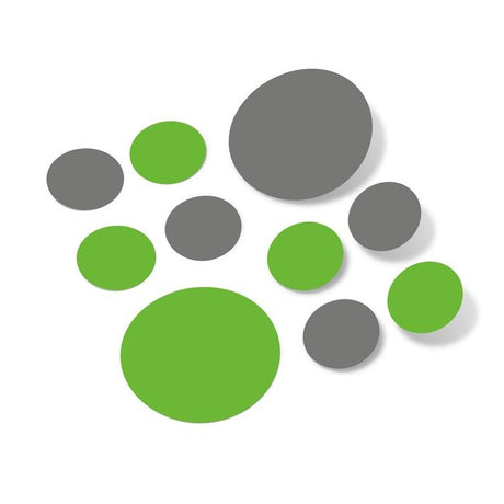 Lime Green and Grey Polka Dot Circles Wall Decals in various sizes.