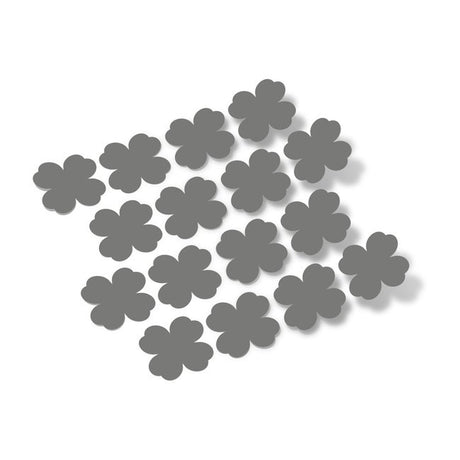 Grey clover-shaped vinyl wall decals arranged on a white background.