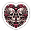 Intricately detailed heart-shaped skull with floral designs, surrounded by red roses and pink hearts - a striking, visually captivating digital artwork.