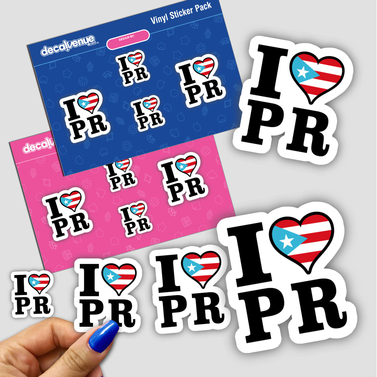 I love Puerto Rico Sticker featuring text and heart shapes, along with flag-themed designs. Available as stickers or digital artwork.