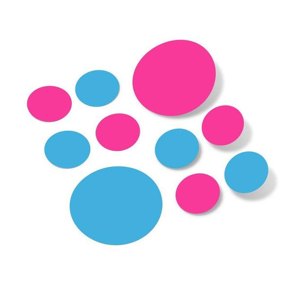 Hot Pink / Ice Blue Polka Dot Circles Wall Decals