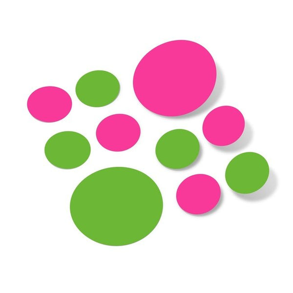 Hot Pink / Lime Green Polka Dot Circles Wall Decals
