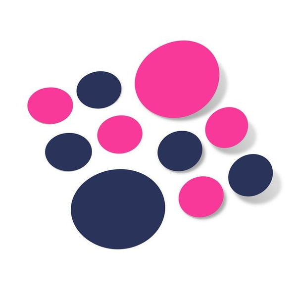 Hot Pink / Navy Blue Polka Dot Circles Wall Decals