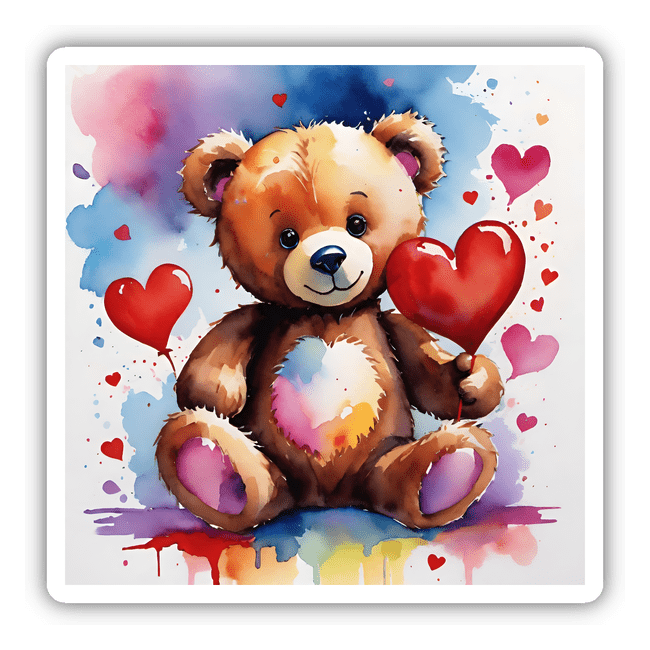 Watercolor Teddy Bear Love