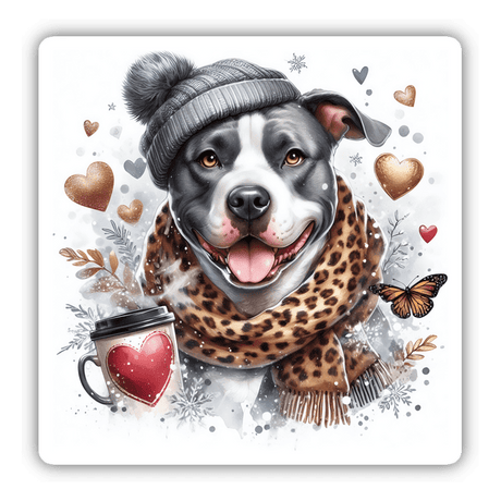 Watercolor Winter Pitbull Leopard and Coffee