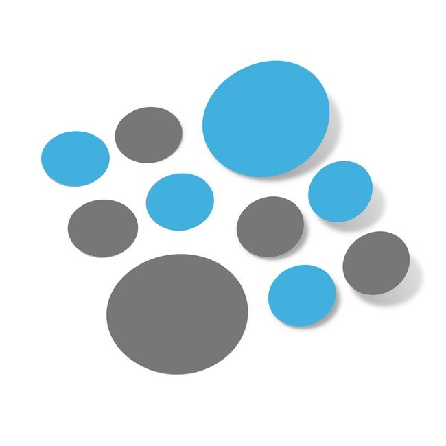 Grey and Ice Blue Polka Dot Circles Wall Decals - Vinyl, Removable, Easy to Install, Pack Sizes Available.
