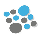 Grey and Ice Blue Polka Dot Circles Wall Decals - Vinyl, Removable, Easy to Install, Pack Sizes Available.