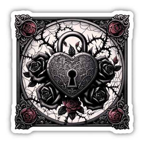 Decorative Gothic Heart Lock with Ornate Roses and Scrollwork, Digital Artwork