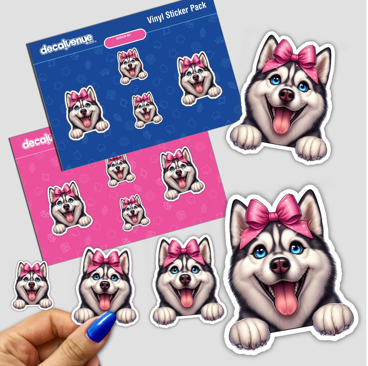 Peeking Husky Dark Pink Bow