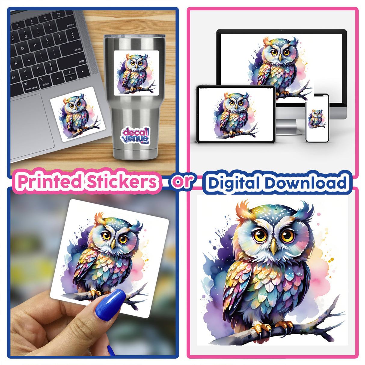Owl on Branch w/ Splattered Pastels