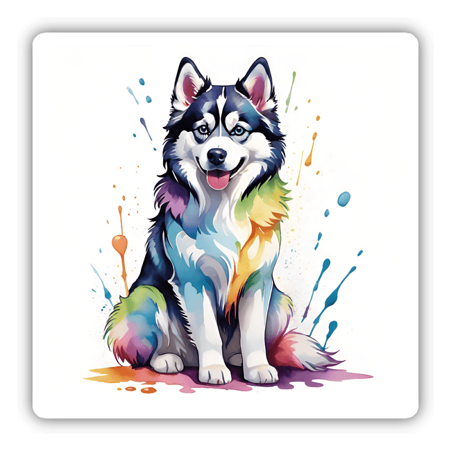 Watercolor Splash Sitting Husky