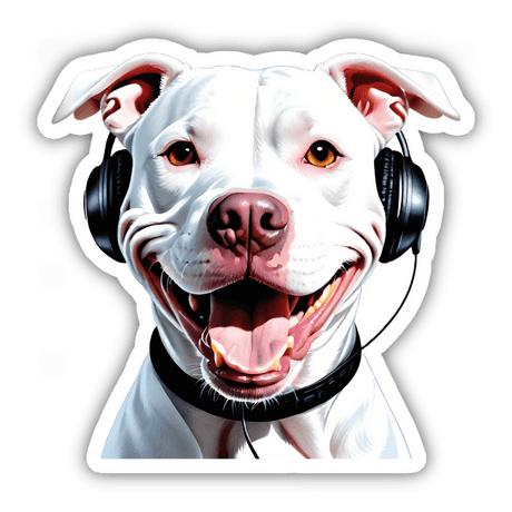 White Pitbull w/ Headphones
