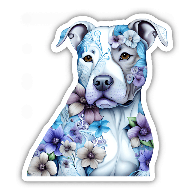 Blue Floral Pitbull Portrait