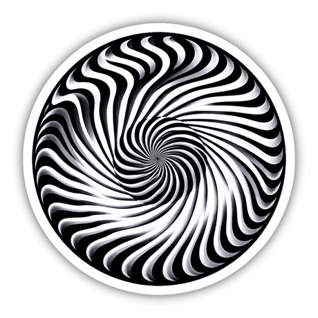 Hypnotic spiral optical illusion sticker with mesmerizing black and white swirling pattern