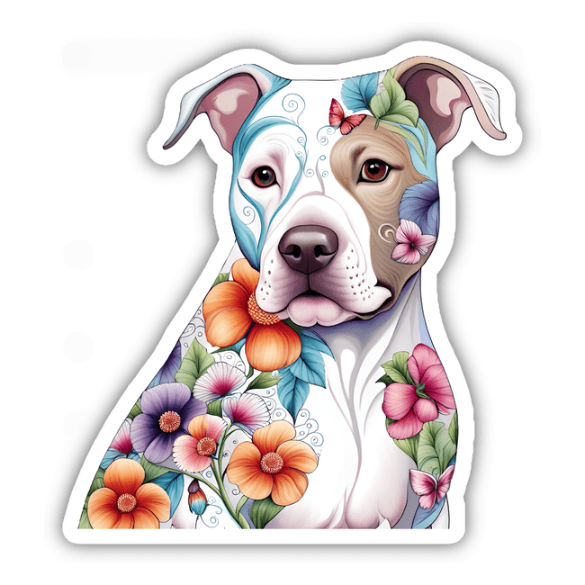 Butterfly and Floral Pitbull Portrait