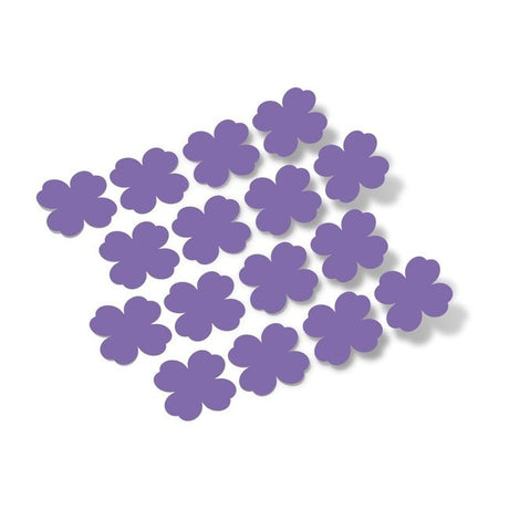 Lavender shamrock-shaped vinyl wall decals arranged in a scattered pattern on a plain background